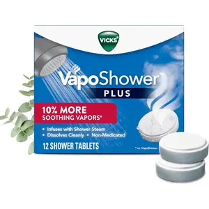 Vicks, Vaposhower Plus, Shower Steamers, Eucalyptus Shower Steamer & Menthol Scent, Clean Dissolving Vapor Shower Tablets, Aromatherapy Shower Steamer & Shower Bombs, 12 Count Procter & Gamble