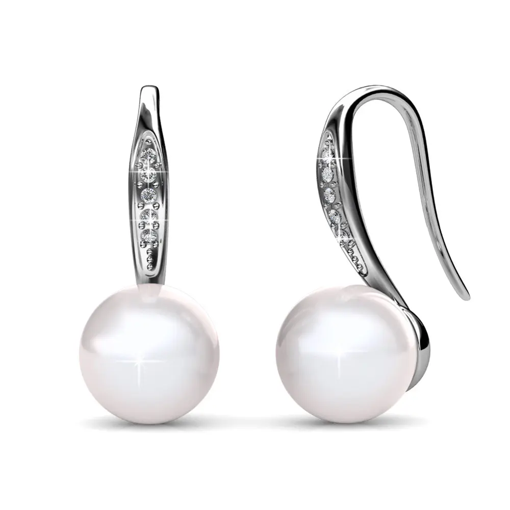 Ann 18k White Gold Freshwater Pearl Drop Earrings with Crystals Ann 18k White Gold Freshwater Pearl Drop Earrings with Crystals