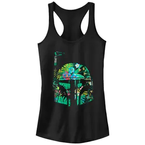 Junior's Star Wars Hawaiian Print Boba Fett Helmet Racerback Tank Top