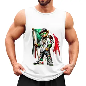 Sporsity Men Graphic Vest with Cool Mexican Pride Bear Stylish Casual Wear Trendy Fashion Streetwear  Graphic Sleeveless Crew Neck Top for Summer,Graphic Tees Sports Menswear Socks White