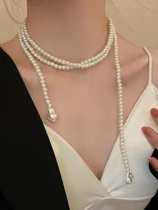 Elegant Multi-Layer Pearl Necklace for Women, Long Strand Layered Jewelry Gift Idea, Perfect for Mother's Day & Valentine's Day
