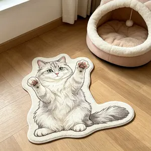 Ins Style Realistic Fluffy Long-Hair British Shorthair Cat Paw Irregular Rug, Anti‑Slip Washable Short‑Pile Mat for Bedroom Entryway Living Room