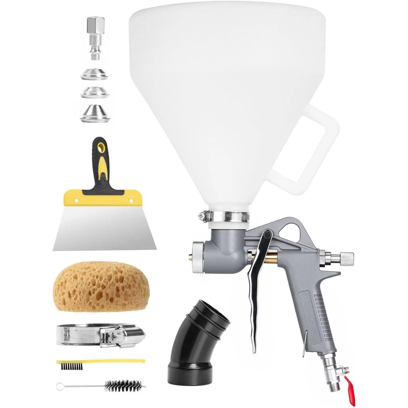 Drywall Texture Spray  with 1.32 Gallon Hopper, 3 Nozzle Sizes: 4.5/6.0/8.0mm for Knockdown Popcorn, Drywall Hopper Texture Sprayer for Wall, Ceiling, Patch Works, Elbow Hose Included