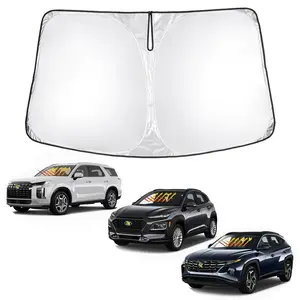 Canvcle Custom Fit Windshield Sun Shade for Hyundai Tucson 2022-2026 Kona 2018-2023 Palisade 2020-2026, 240T 5-Layer Reflective Fabric Foldable Sun Visor, Blocks 99% UV Rays Heat Insulation Keeps Car Cooler