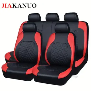 JIAKANUO Universal Car Seat Covers Set PU Leather for 5 Seats Full Protection Waterproof Anti-Scratch Fit Most Cars SUVs Vans Trucks Automotive Seat Protectors Airbag Compatible Car Interior Accessories（black-red）