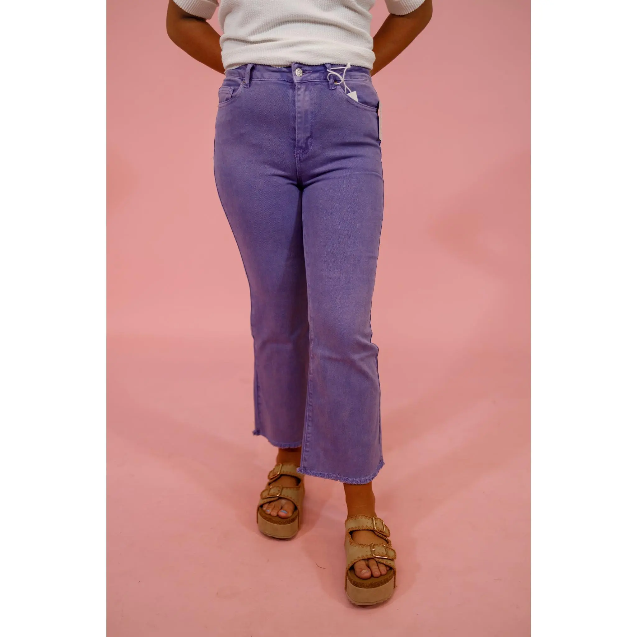 Z Acid Wash Crop Flare Jeans, LAVENDER