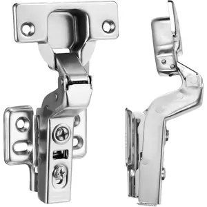 2pcs Professional Grade Soft Close Inset Cabinet Hinges - Frameless Concealed European Style Nickel Plated Hinges with Four-Hole Clip-On Mounting Plate and Screws