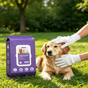 Pet Cleaning Deodorizing Gloves Wipes for Dogs and Cats, Veterinarian Recommended Allergy-Free Moisturizing Pet Grooming Wipes, 20 Pieces Per Pack