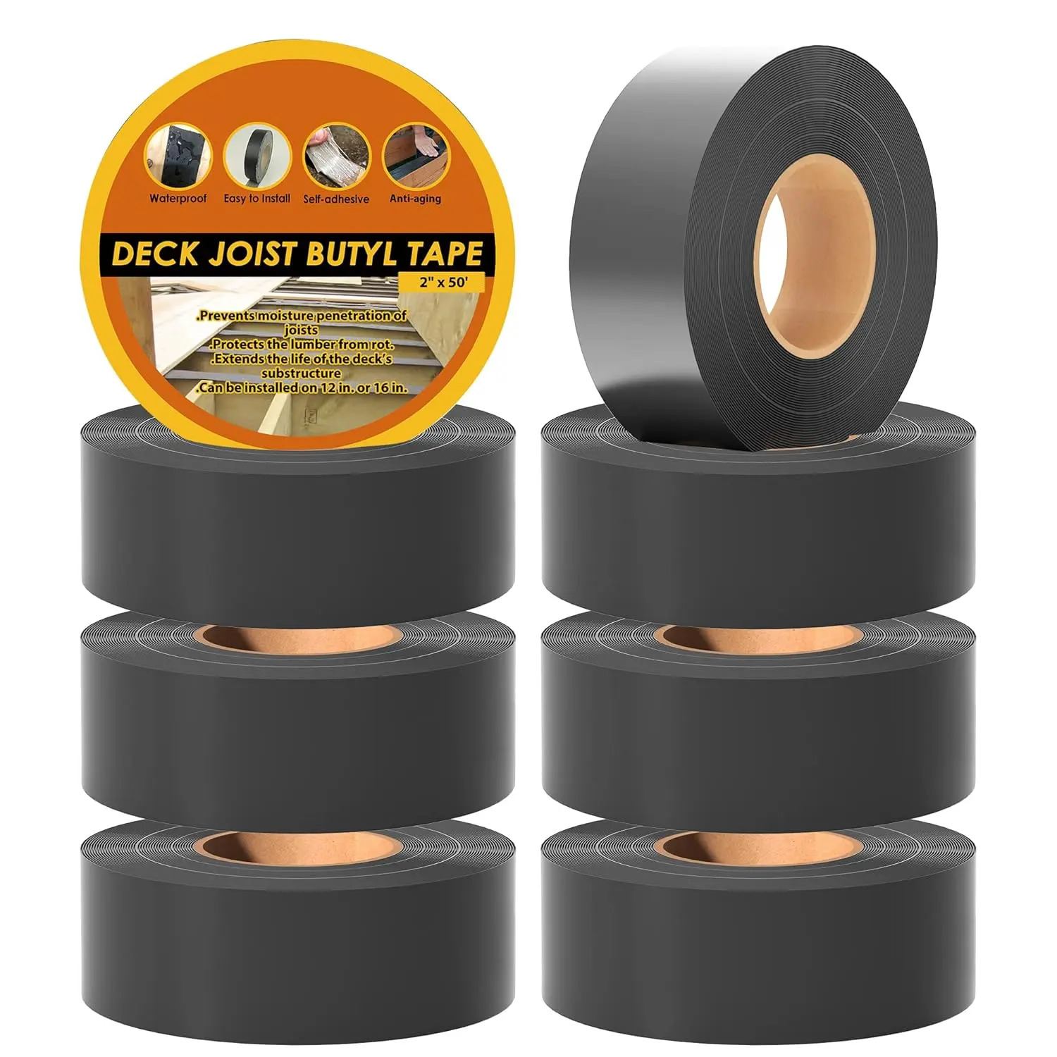 1-5/8" x 50' Deck Joist Tape, 8 Pack  Seal Butyl Deck Tape, Weather Resistance Self-Adhesive Joist Tape for Decking  Joists and Beams