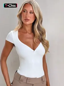 Women Summer Short Sleeve Bodycon Basic Bodysuit Tops Womenswear Minimalist