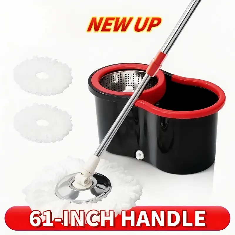 Durable Rotatable Spin Mop and Bucket Set with Wringer - 360° Rotating System, 3 Absorbent Microfiber-Cotton Refill Heads, 61-inch Handle, Anti-Fouling Box, Deep Cleaning House Supplies for Hard Floors, Home Goods