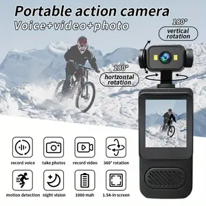 2k HD Sports Camera with 360° Rotating Lens and Electronic Image Stabilization, Perfect for Cycling, Skiing, Video Blogging