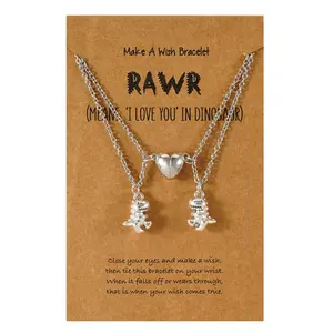 Silver Dinosaur Split Heart Pendant Necklace Perfect for Best Friend and Love