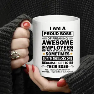 I'm A Proud Boss Of Awesome Employees Mug, 11oz Ceramic Coffee Mug, Reusable Dishwasher Safe Mug, Ideal for All Beverages