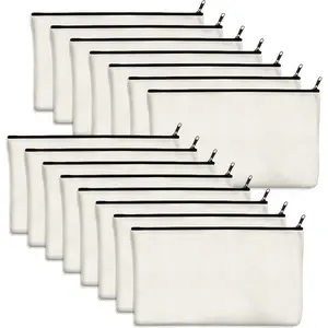 15 Pack Blank Cotton Canvas DIY Craft Zipper Bags Pouches Pencil Case for Makeup Cosmetic Toiletry Stationary Storage