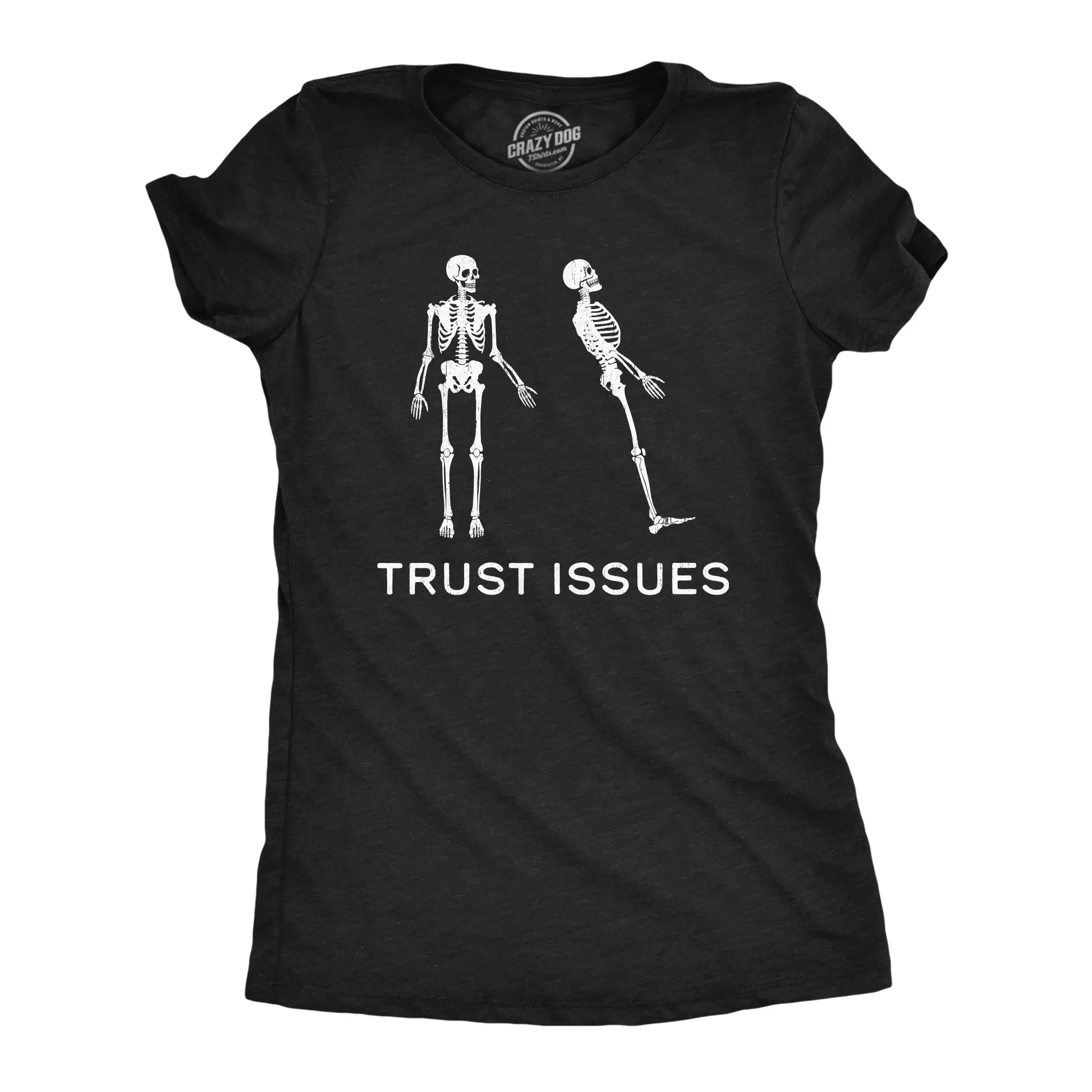 Womens Funny T Shirts Trust Issues Sarcastic Skeleton Graphic Tee for Ladies Funny Womens T Shirts Cute Vintage Fashion Casual Ladies T-Shirt Gift mental health Tops for Women Funny Halloween Top Women's Black -