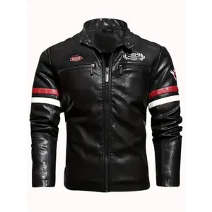 Men's Autumn and Winter Motorcycle PU Clothing Embroidered Color Matching Motorcycle Jacket Contrast Color Jacket
