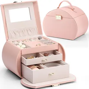 VLANDO Princess Style Jewelry Box for Girls Jewelry Case for women, 3-Layer Jewelry Box with Mirror Little Girls Jewelry Storage Valentines Day Gift for Teens Girls