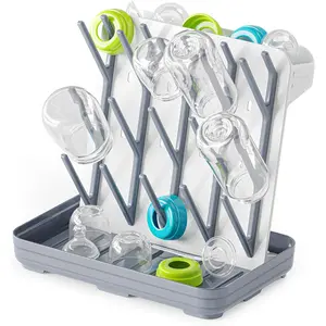 Bottle Drying Rack with 20 Hooks, Space Saving Kitchen Bottles Rack Dryer, Vertical  Bottle Holder Organizer for Countertop Storage Accessories (White and Gray)