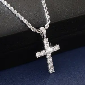 Cross Chain 14K Silver Plated Cubic Zirconia Stainless Steel Cuban/Rope Chain 18-26 Inch Cross Pendant Necklace for Men WomenJewelry Gift Unisex