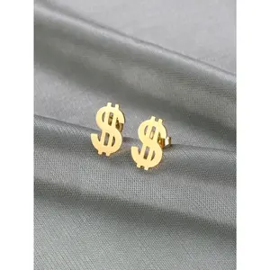 Simple & Stylish ,Gold Button Dollar Earrings,Luxury Money Symbol Earrings