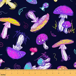 Mushroom Fabric By The Yard,Cartoon Handdraw Mushroom Upholstery Fabric,Wild Fungus Outdoor Fabric,Reupholstery Fabric for Chairs