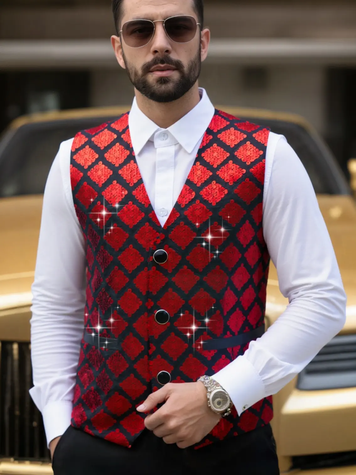 Men's vest, sequined vest, suitable for party vests Menswear Festive Outfits Gilet
