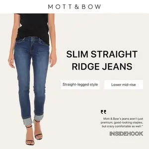 Mott & Bow Slim Straight Ridge Jeans Women's Jeans Lower Mid-rise Straight-legged Style Sculpted Waist Slimmer through the Legs