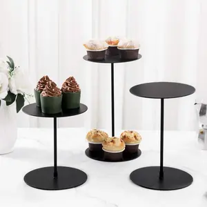 Decorative Black Cupcake Stand, Tabletop Food, Retail Showcase Pedestal Stand, Set of 3