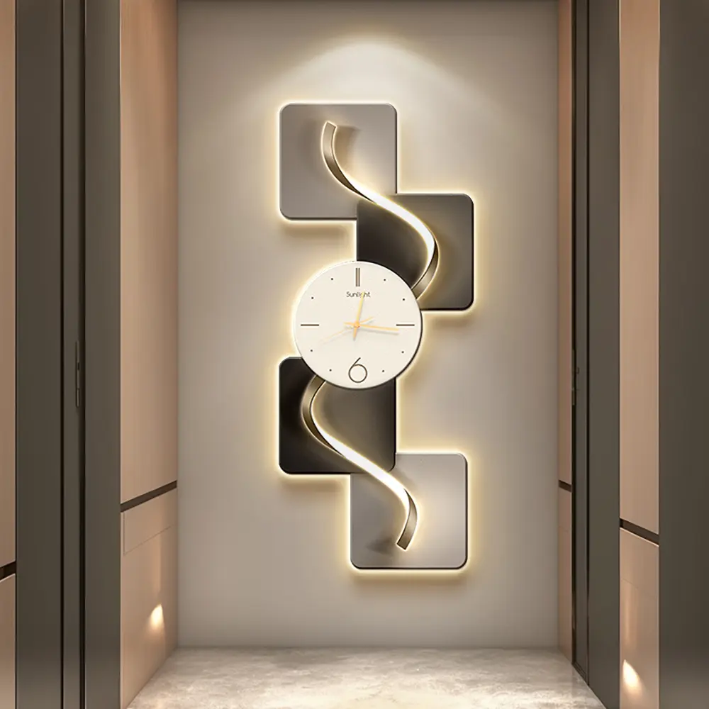 Homary 39.4" Silent MDF LED Analog Decorative Wall Clock - Light Modern Abstract Geometric Design, for Living Room, Entryway, Aesthetic Home Decor, Room Decor