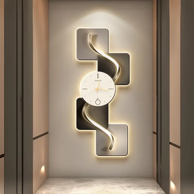 Homary 39.4in Silent Acrylic+MDF Lighted Wall Clock - LED Light Modern Minimalist Abstract Geometric Analog Clock, Modern Home Decor Room Accessory for Living Room, Apartment Accessories