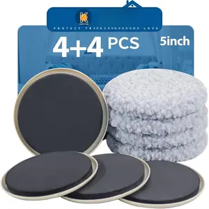 Furniture Sliders Multi-Surface 2-in-1  Moving Pads for  Floor Types - 4 Pack 5" Carpet Sliders and 4 Hardwood Socks - Protect Floor and Easier to Move Your Furniture