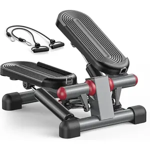 Mini Stepper for Home Exercise, Compact Hydraulic Stair Stepper with Resistance Bands, Quiet Fitness Machine with LCD Monitor, 300 lbs Weight Capacity