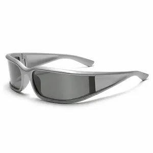 Y2K Sporty Wrap Sunglasses, Silver Mirrored UV400 Shades, Unisex Futuristic Streetwear Eyewear for Outdoor & Daily Wear