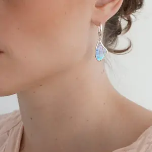 Real Morpho Sulkowskyi Butterfly Small Wing Shaped Pendant On Leverbacks Earrings In Sterling Silver