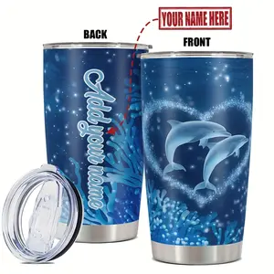 Customizable Dolphin Tumbler 20oz - Personalized Stainless Steel Insulated Cup with Lid, Leak-Proof Water Bottle, Heartwarming Gift for Family, Friends, Teachers, Coworkers |   Perfect for Birthdays, Christmas, Valentine's & Holidays