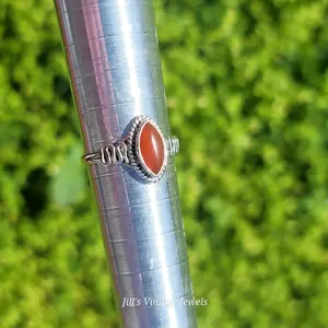 Natural Carnelian Stone. Sterling Silver. Size 7