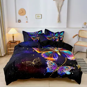 Butterfly Rose Print Bedding Set, Includes 1 Fitted Sheet and 2 Pillowcases, Soft and Comfortable, Ideal for Bedroom and Guest Room