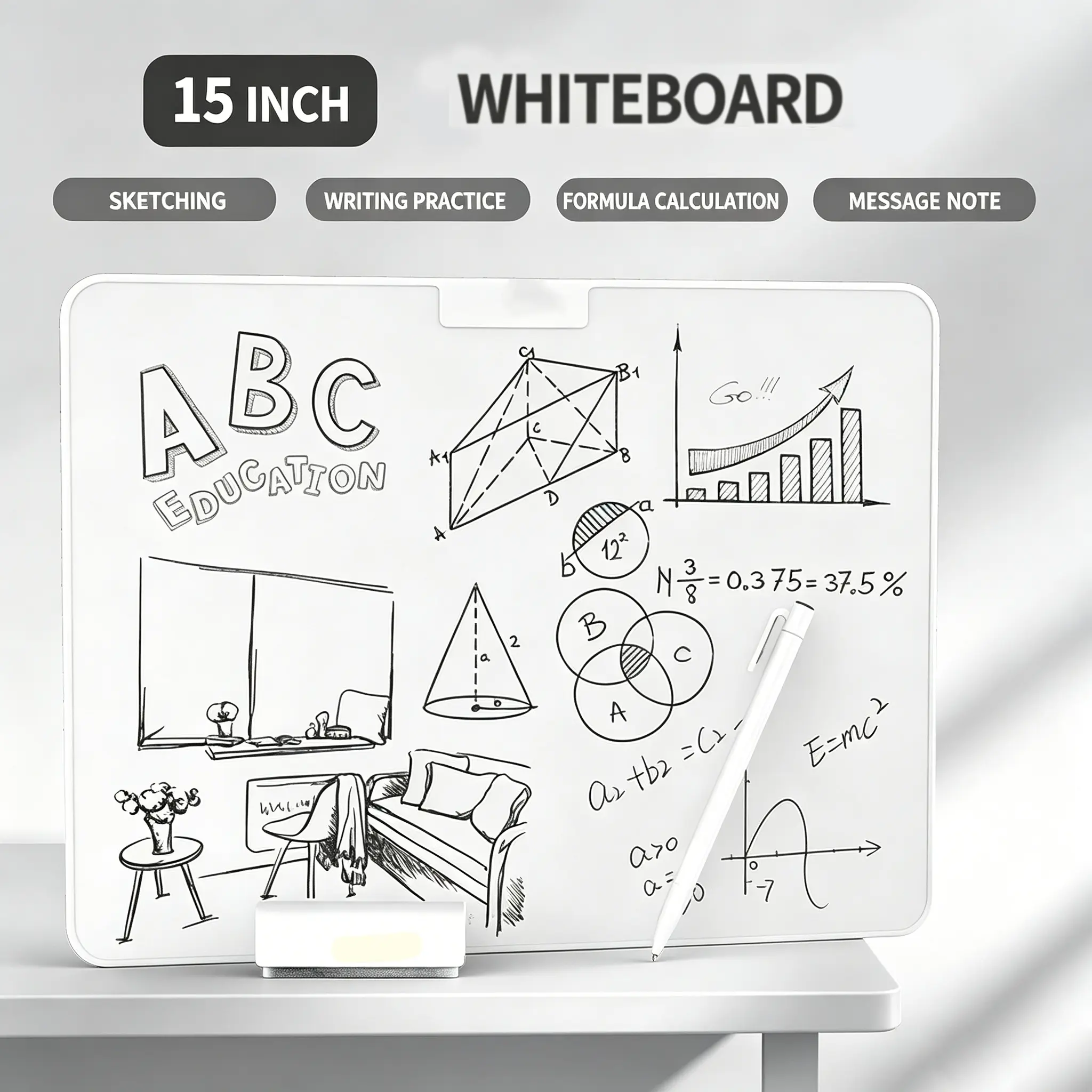 Inkless Writing Tablet 15 in Dry Erase Board - Reusable, Washable, Unisex Adults Casual Memo & Doodle Pad for Home, Office, Students; Best Gift for Students & Business to-do Notes