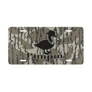 Sandy Bottom Camo with Pimpin Duck Vanity Plate License Plate Gifts for Him Hunting Gifts Duck Hunting, Aluminum Front License Plate- 6x12-inch polished metal standard plate, easy to install, car trim accessories, for decor only, Made in USA