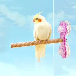 Suction Cup Bird Perch,Natural Wood Parrot Window/Bath/Car/Travel/Shower Perches Stand Portable Parakeet Grinding Stick Training Toys for Small and Medium Birds(Twist Grain)