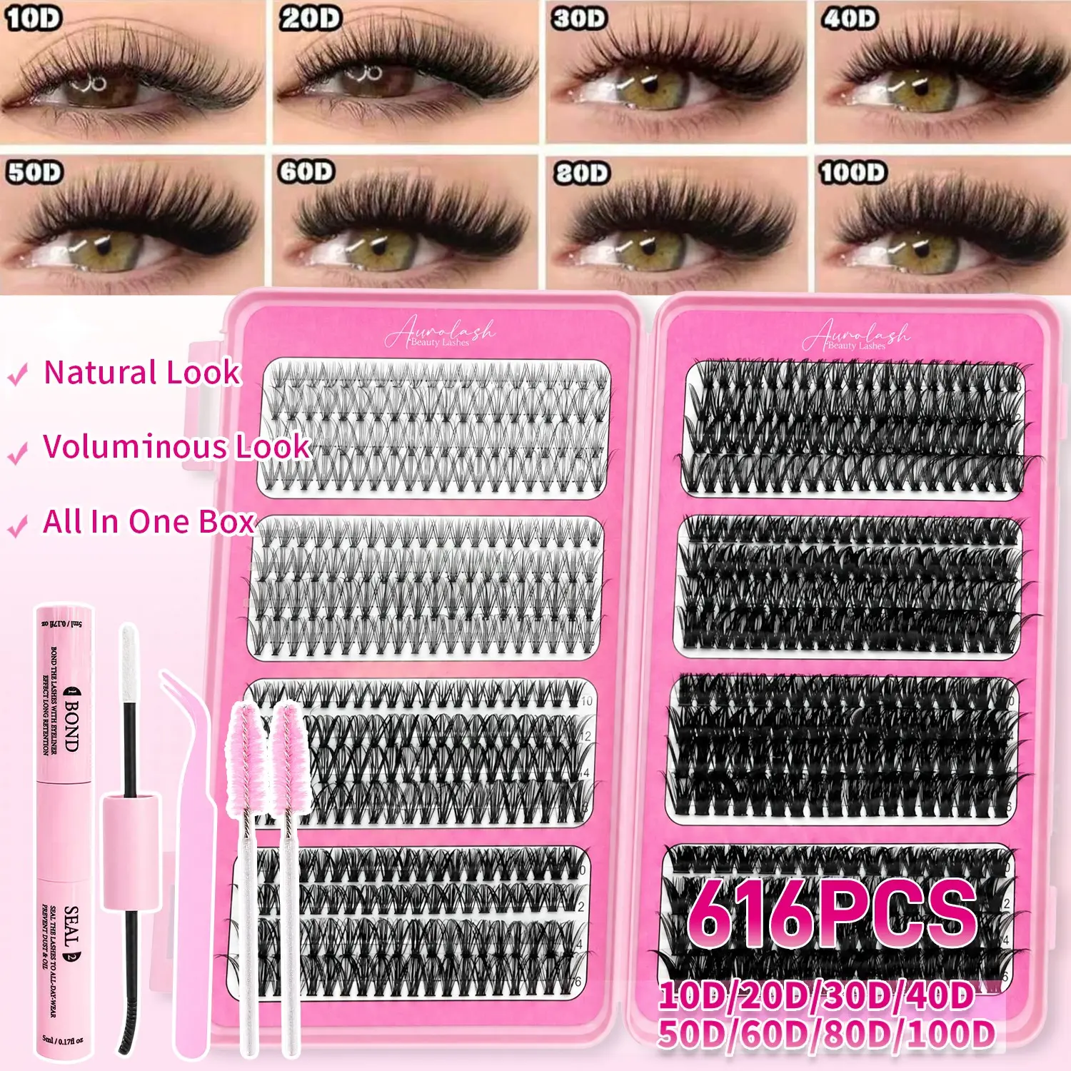 DIY Cluster Lash Set, Eyelash Extensions 616/648/720PCS Mixed 10D-100D Eyelashes D Curl Natural & Thick Fluffy Soft Lashes Easy Install Beginner Friendly Reusable Manga Volume Lashes Ideal for Daily Party Dating Eye Makeup Women Beauty Supplies