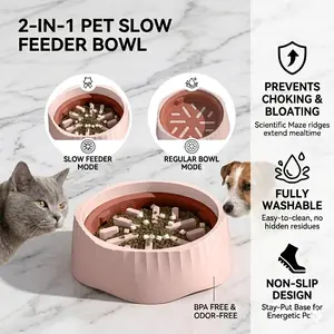 2-in-1 Slow Feeder Dog Bowl - 20.3cm Large Snowflake Maze Puzzle Bowl for Fast Eaters, Removable Insert, Regular & Feed Modes, Durable, Easy to Clean, Supports Healthy Digestion, Suitable for Cats, Slow Feeders water