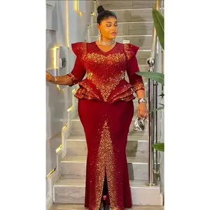Burgundy Rhinestone Embellished Peplum Maxi Dress: Mother of The Bride Wedding Guest Birthday Party Anniversary