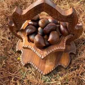 Handmade Collapsible Wood Basket from Himalayan Rosewood 8" Wide Warm Wood Tone Fall Kitchen Accent Trivet for Seasonal Decor