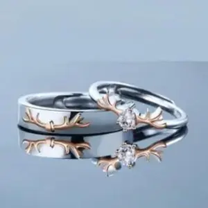 Crystal Zircon Open Adjustable Ring Deer Animal Couple Rings