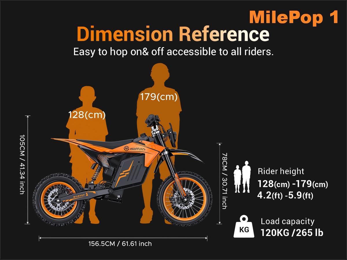 HillMiles MilePop 1 Electric Bicycle — (3000W Peak) Power, equipped with a 48V 25Ah battery, offering a range of 35–45 miles; features hydraulic brakes, a full suspension system, and Bluetooth music functionality; an off-road electric bicycle.