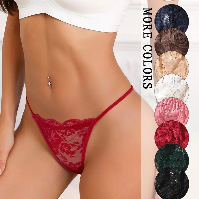 HOTCOM 4/8-Pack Women's Lace Thong Underwear, Floral Lace Panty, Full Lace Design, Comfortable Liner, Bow Decoration, Sexy and Attractive, Sizes S-2xl