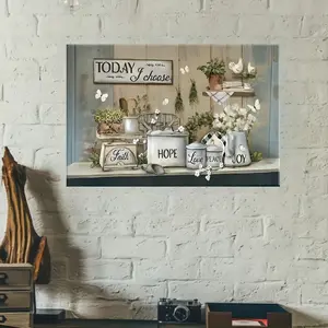 Rustic Farmhouse Kitchen Canvas Art Print-1PC Frameless, Fun Family-Themed Plant Decor, Waterproof Canvas Painting for Living Room, Bedroom, Office, Dining, Bar - 12x16 Inch Wall Art, Perfect Decorative Gift