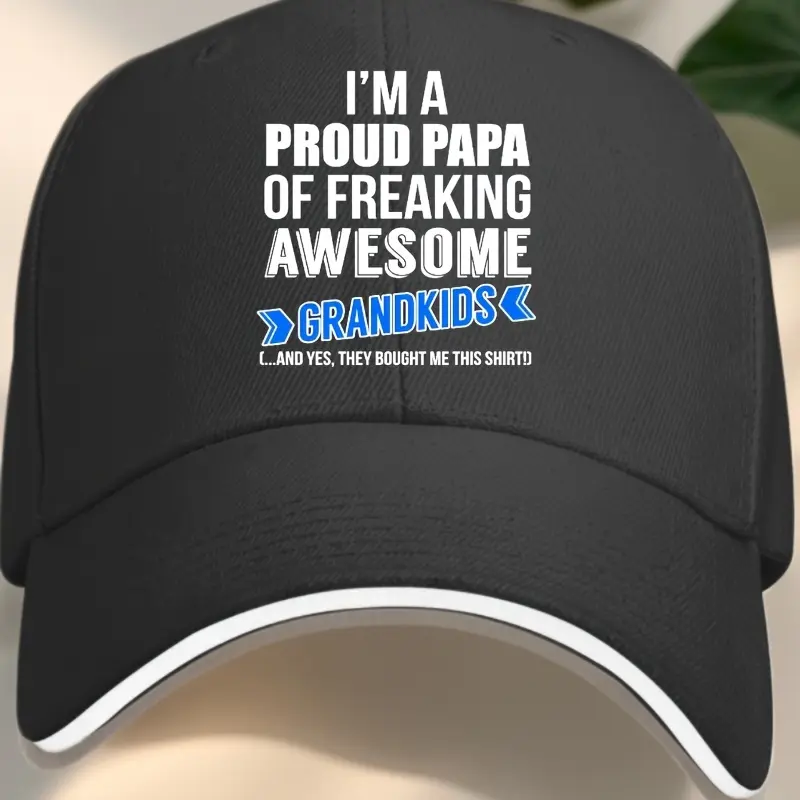 Proud Papa Unisex Wide Brim Hat - Adjustable UV Protection Baseball Cap, Sandwich Brim, Metal C-Hook Clip Closure, 1 Size Fits Most Heads, Outdoor Casual Sports Accessory, Hand Wash Only, Line Dry, Everyday, One Size